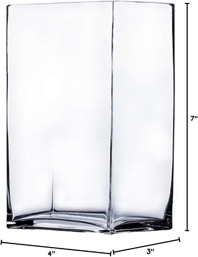 WGV Glass Rectangle Block Vase, Width x Length 3" x 4", Height 6.5", Clear Floral Planter Container Votive Candle Holder Wedding Party Event, Home Office Decor, 1 Piece