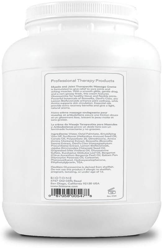 BIOTONE Muscle and Joint Relief Therapeutic Massage Cream 16 oz, with Natural Botanicals of, Glucosamine, Arnica, Boswellia and Devil's Claw to Alleviate Discomfort and Aching Muscles.