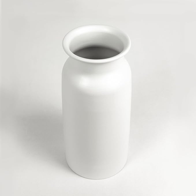 Set of 2 Seamless Metal Vase for Flowers, 10.8" Modern Matte White Floral Vase Set, Shatterproof & Leakproof, Minimalist Home Decor Centerpiece for Dining Table, Mantle, Shelf