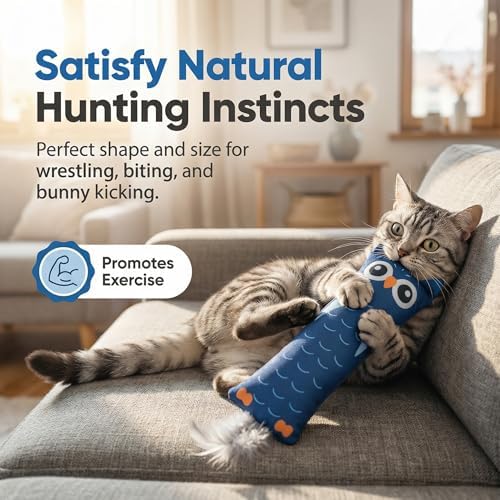 Fashion's Talk Catnip Toys for Indoor Cats, 2-Pack Large Plush Fox & Owl Kicker Toys, Cat Chew Toys with Crinkle Sound Organic Catnip – Hunting Instincts Exercise (2)