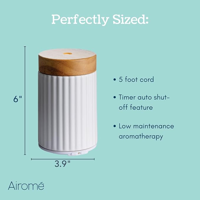 Airome Ceramic Essential Oil Diffuser|100 mL Humidifying Ultrasonic Aromatherapy Diffuser 8 Colorful LED Lights, Intermittent & Continual Mist, Auto Shut-Off, Wood & Ceramic
