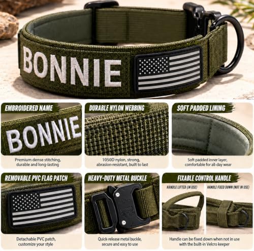 Personalized Tactical Dog Collar Name Phone Heavy Duty Nylon Handle