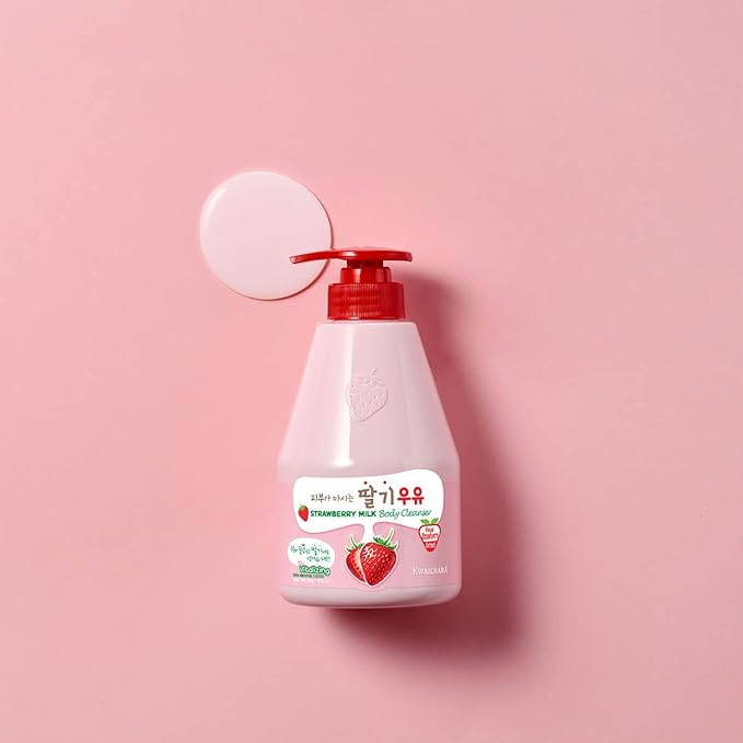 Kwailnara Strawberry Milk Body Wash (19.75 Fl Oz) – Korean Body Cleanser for Hydrated & Smooth Skin | Milk Protein, Royal Jelly & Exfoliating Strawberry Extract | Paraben-Free with Gentle Bubbles