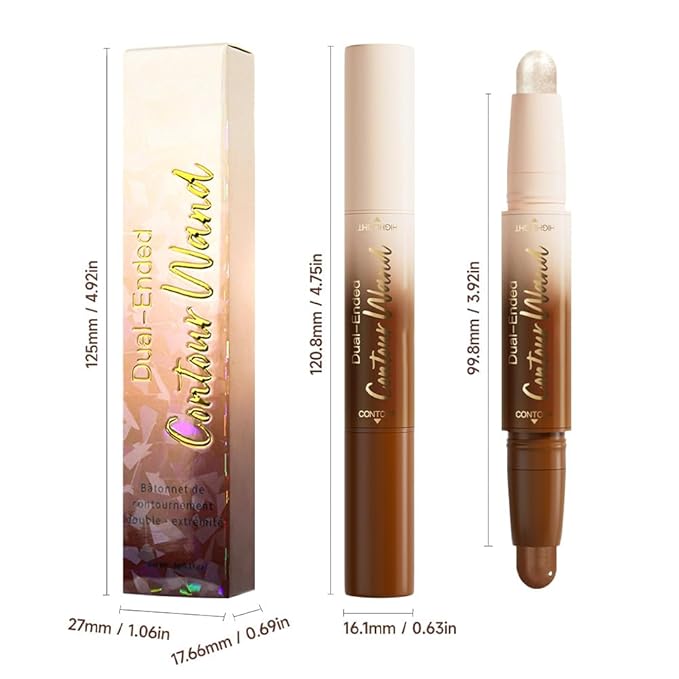 2Pcs Contour Stick Dual Ended Face Body Makeup Waterproof no Transfer, 2 in 1 Cream Concealer Stick Contouring Makeup Kit, Nose Contour Bronzer Sticks Face Highlighter Make up 25#+26#