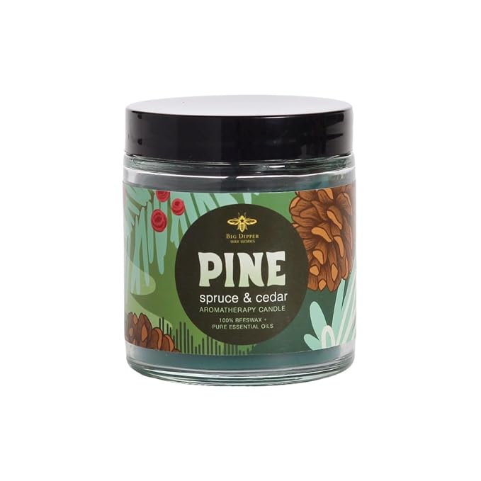 Big Dipper Wax Works Beeswax Aromatherapy Candle, Pine, Holiday Apothecary Glass, Spruce & Cedar, 25-Hour Burn, Pure Essential Oils, 2" x 2.5"