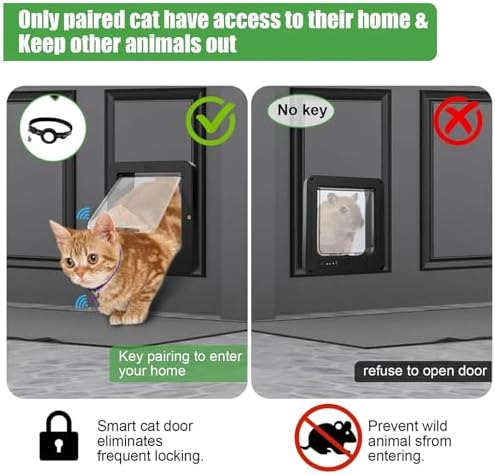 Microchip Cat Door - Smart 4-Way Locking Pet Door with Remote Control and Two Sensor Collars for Safe Entry, Automatic Sensor Gate for Cats Dogs, Doorway, Wall, Patio, Porch, Balcony, Hallway, Home