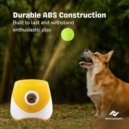 Dog Ball Launcher β Automatic Dog Ball Thrower for Small and Medium Dogs, Interactive Pet Toy with 6 Mini Tennis Balls & Adjustable Launch Distance, Indoor & Outdoor Play