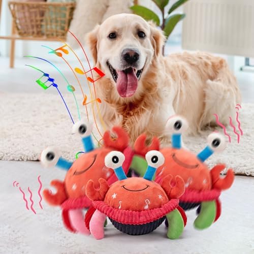 BABORUI Interactive Dog Toys Crab, Jumping Squeaky Dog Toys with Recording and Music Modes, Rechargeable Moving Dog Chew Toys for Small/Medium/Large Dogs to Keep Them Busy(Crab)