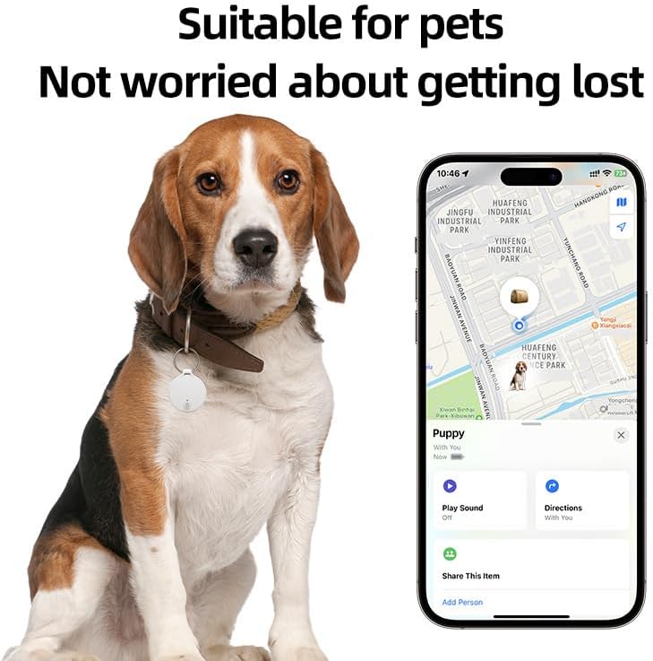 Dog GPS Tracker, Smart Collar with Real-Time Location - Pet Position Tracker, No Monthly Fee/Compatible with iOS Find My, Ultra-Thin, IP68 Waterproof, 365 Days of Operation Time
