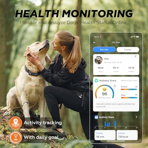 DBDD AI GPS Tracker for Dogs (30lbs+) - Real-Time Location & AI Health Assistant, Electronic Fence Collar for Escape Artists, Waterproof Dog GPS Tracker for Medium Large Dogs, iOS Android