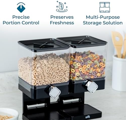 Honey-Can-Do Zevro Compact Dry Food Dispenser, Dual Control, Black/Chrome