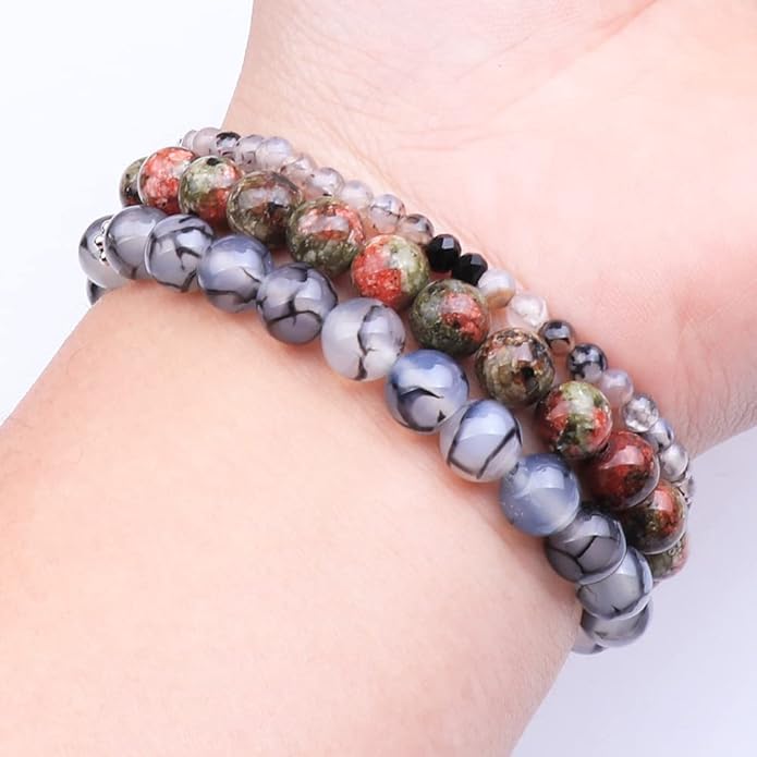 UEUC Tree of Life Yoga Healing Stone Bracelets,Multilayer Lotus Chakra Stone Reiki Bracelet Sets,Anxiety Crystal Natural Stone,for Women Stress Relief