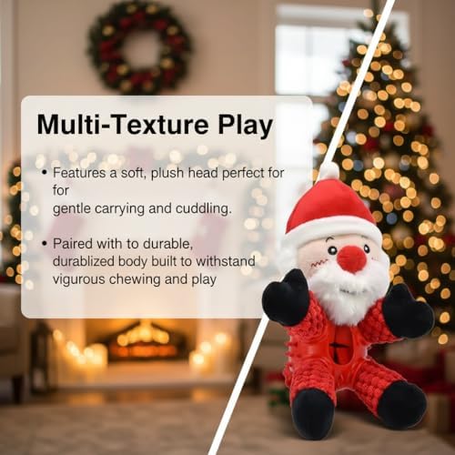 Durable Christmas Santa Dog Toy with Plush Head & Textured Rubber Chew Body | Squeaky Holiday Pet Gift (Santa Claus)