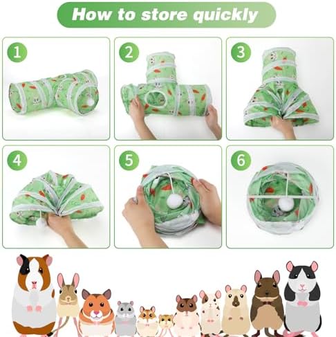 Rypet Guinea Pig Tunnel Hideout 3-Way Collapsible Small Pet Tubes, Green
