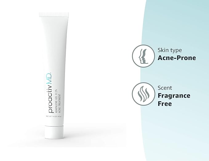 ProactivMD Adapalene Gel Acne Treatment, Paraben Free, Prescription Strength Retinoid For Face and Body Acne, .1% Solution, 1.6 Oz