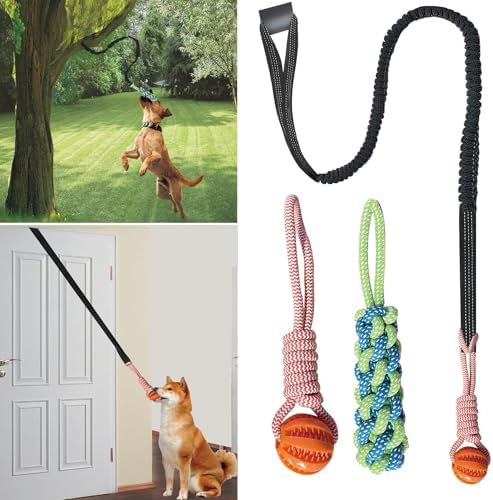 Interactive Dog Toys Tug of War Dog Toy for Small/Medium/Large Dogs,Teething Rope for Teeth Cleaning,Puzzle Ball for Chewing,Dog Bungee Tug Toy Kit, Blue