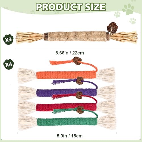 WOUSEDO 8 Pack Catnip Chew Toys for Cats, Cotton Sisal Rope Toys