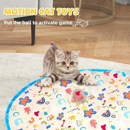 Interactive Cat Toys, Fast Rolling Ball in Play Mat, Automatic Motion Activated Ball Hide and Seek for Cat Indoor Toys, Mouse Catching Game Boredom Relief, 28" Mat