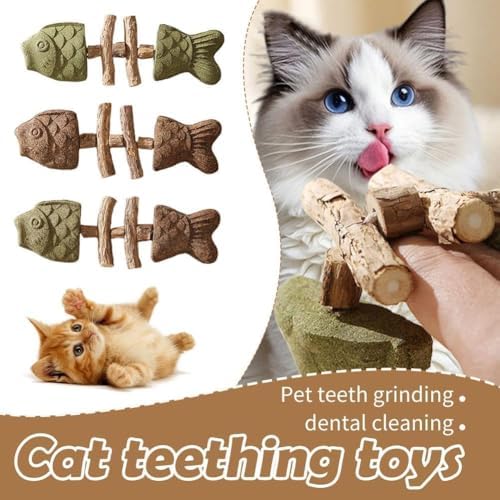 3 Pack Cat Chew - Fix Cat Dental Health, Catnip Toys for Indoor Cats, Natural Fishbone Cats Dental Toy, Durable Feline Tooth Care Tool, Kitten Teeth Cleaning Care Sticks, Galls Fruit