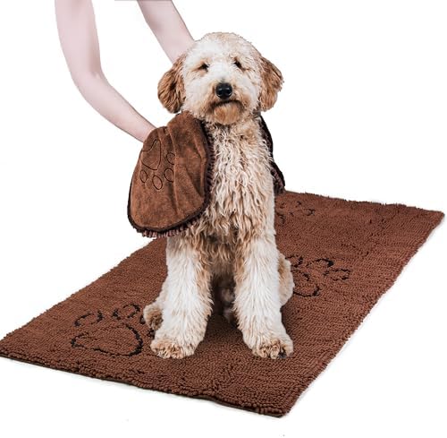 Dog Gone Smart Dirty Dog Shammy + Doormat Bundle - Super Absorbent Plush Shammy Towel & Doormat - Fast-Drying, Soft & Gentle on Fur, Non-Slip Backing, Machine Washable, Durable and Long-Lasting -Brown