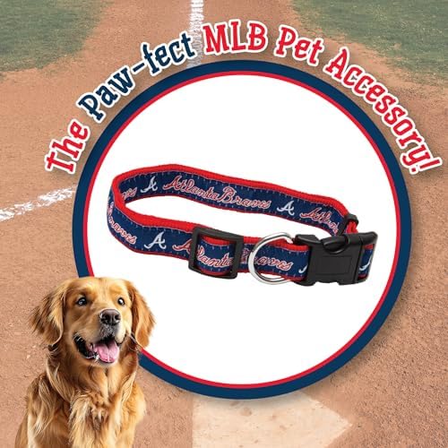 MLB Atlanta Braves Licensed PET COLLAR- Heavy-Duty, Strong, and Durable Dog Collar. Available in 29 Baseball Teams and 4 Sizes