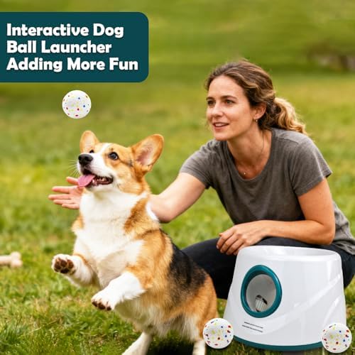 MEKAPLE Automatic Dog Ball Launcher, Upgraded Interactive Dogs Balls Thrower for Small and Medium Dogs, Distance Adjustable Mental Stimulating Dog Toys with 4 Durable Etpu Balls 2.2 Inch (Dark Green)