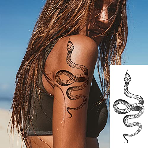 Fashion Realistic Big Size Black Snake Temporary Tattoo Stickers for Women Men Waterproof Fake Tattoo Waist Body Forearm Arm (Pack of 3)