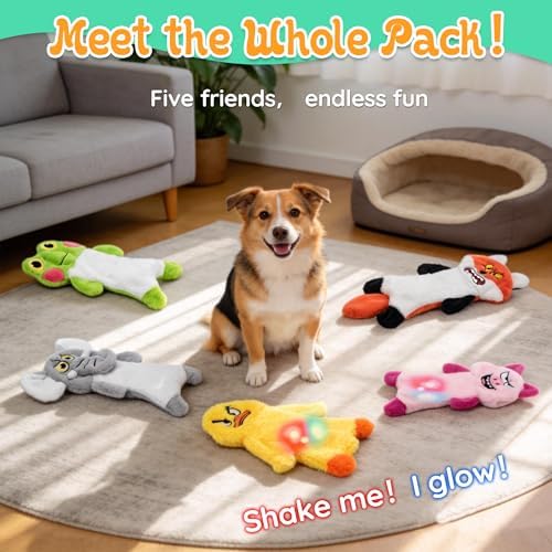 LECHONG No Stuffing Dog Toys to Keep Them Busy, 5pcs Dog Squeaky Toys for Small and Medium Dogs, Puppy Toys with Light, Interactive Dog Toys for Boredom and Teething
