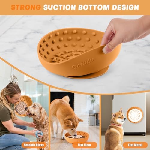 Dog Lick Bowl, Silicone Slow Feeder Dog Bowl with Strong Suction, Orange