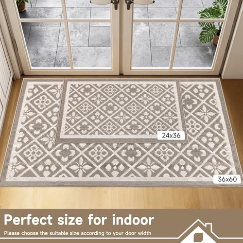Ileading Indoor Door Mat 2x3ft, Absorbent Muddy Mats for Dogs, Low-Profile Entrance Welcome Mat with Non-Slip Rubber Backing, Washable Runner Carpet for Hallway,Entryway,Kitchen (Beige)