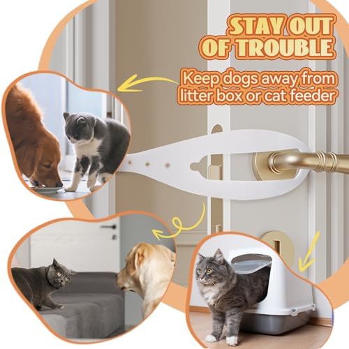 TGIOW Cat Door Latch, Cat Door Stopper Keep Open 2.5-6", 4 Pcs, White | Keep Dogs Out of Litter Box and Food, Door Prop for Cats with 5 Adjustable Sizes, Door Plate Included, Pet Gate Alternative