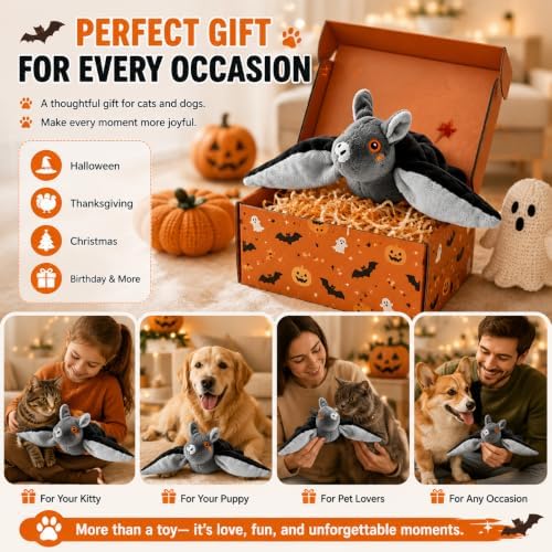 Flying Bat Dog Toy, Flying Bat Toy for Dogs, Flapping Bird Interactive Cat Toy, Cute Flapping Wings Electric Teasing Cat/Dog Toy, Hanging and Ground Play (2Pcs)