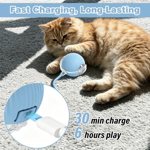 Automatic Interactive Rolling Cats Toys Ball for Indoor, Electric Automatic Rolling Pet Toy, 360° Smart Interactive Rolling Dog Ball Durable and Safe Material for Cat and Dog(Blue)