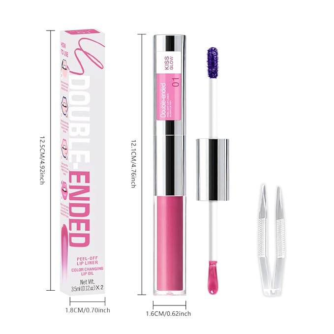 2-in-1 Dark Raspberry Lip Stain Peel Off & Hydrating Plumping Lip Oil with Tweezer, of Women Long Lasting Waterproof Peel Off Lip liner Tattoo, Highly Pigmented for All Skin Types 01#