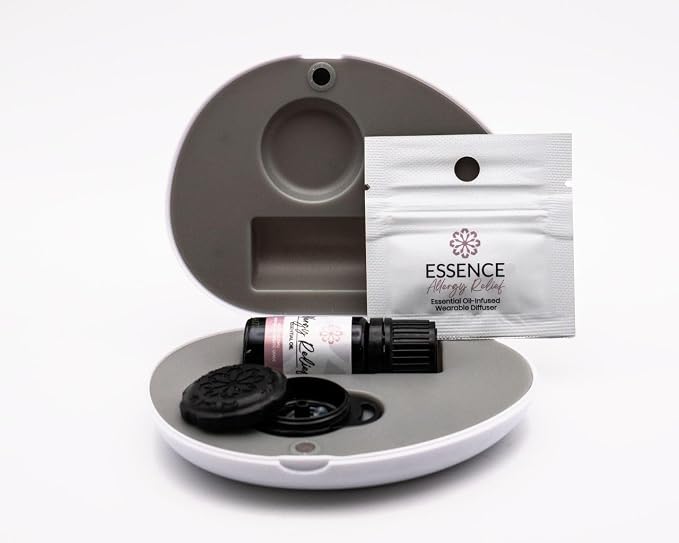 Essence Pearl Travel Case | Allergy Relief Essential Oil | Aromatherapy Nasal Diffuser & Essential Oil Carrying Case | Peppermint & Eucalyptus Blend | Travel-Friendly Kit | Black Pod