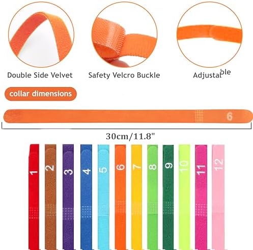 Newborn Puppy Collar Set of 12 with Numbered Tags & Weight Tracker Chart, Soft Adjustable Kitten Collar, Puppy Collars for Litter, Whelping Supplies for Kitten Small Dogs (S/M/L) (M)