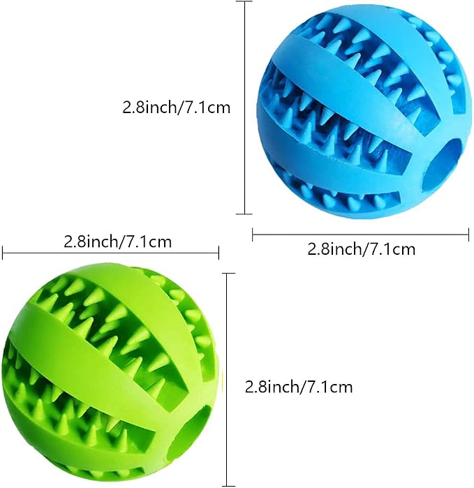 Feixun Dog Treat Toy Ball, Dog Tooth Cleaning Toy, Interactive Dog Toys(1 Green+1 Blue) 2.8" Pack of 2