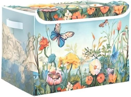 Colorful Flower Pattern Storage Bins with Lids and Carrying Handle,Foldable Storage Boxes Organizer Containers Baskets Cube with Cover for Home Bedroom Closet Office