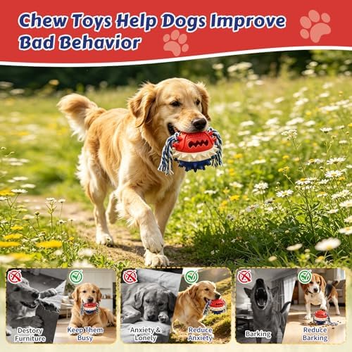 Dog Chew Toys Floating 4" Squeaky Ball for Aggressive Chewers Toothbrush Teething Cleaning Toys Outdoor Swimming Interactive Tough Toys with Treat Dispenser Ball for Medium and Large Dogs