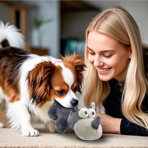 Squeaky Dog Toy Cute Chew Toys with Crinkle Paper Durable Hours of Fun for Small Puppy Middle and Large Dogs Stuffed Toys Rhinoceros