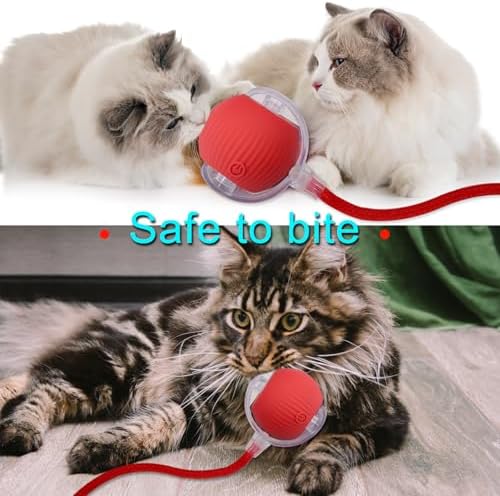 Interactive Cat Dog Toy Ball: Indoor Automatic Moving Smart Rolling Fun Pet Game with Led Light and Tail for Motion Activated, Kitten Puppy Present, Chase Exercise, Hunting Simulation-Upgrade (Red)