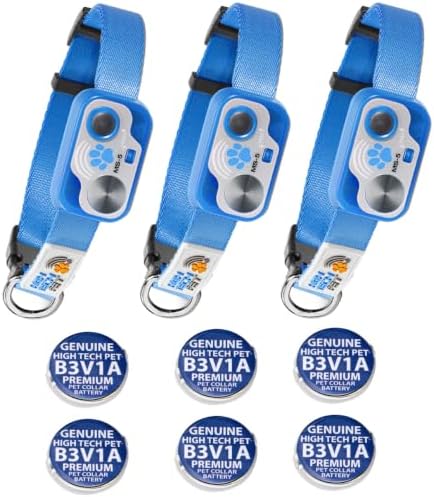 MS-5 Automatic Pet Door Collar 3-Pack, Genuine High Tech Pet Brand Dog Collar for Power Pet Doors, Water Proof, 6 Batteries Included (Blue)