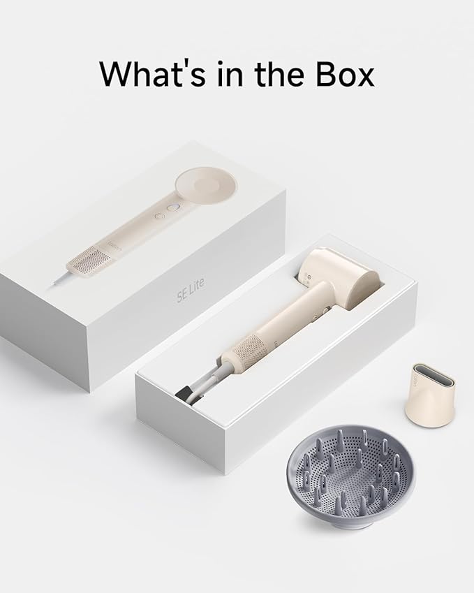 Laifen SE Lite Hair Dryer, Negative Ionic Blow Dryer with 100,000 RPM Brushless Motor for Fast Drying, High-Speed Low Noise Thermo-Control Hair Dryer with Lightweight Design and 2 Nozzles