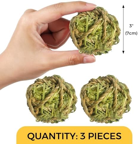 SunGrow Timothy Balls for Rabbits, Chew Toys for Oral Care & Digestion, High Fiber Hay Treats for Bunnies, Guinea Pigs & Small Pets, Teeth Trimmer & Encourage Foraging Instincts, 3 Pcs