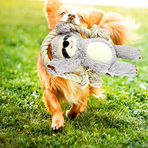 Native Pup Dog Toy Rope and Plush Stuffed Squeaker, Tug of War Toys for Dogs, Puppy Welcome Home Add on for Pets (Sloth)