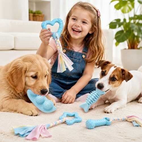 5 Pack Puppy Chew Toys for Small Dogs,Puppy Teething Toys for Small Puppies,Soft Rubber Dog Toys for Small Breed Interactive Chew Toys to Keep Them Busy (Blue)
