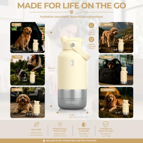 32 oz. Dog Water Bottle, Insulated Dog Travel Water Bottle, Stainless Steel Pet Water Bottle Dispenser Portable Food and Water Bowl for Dogs for Walking Dog Canteen Travel Kit