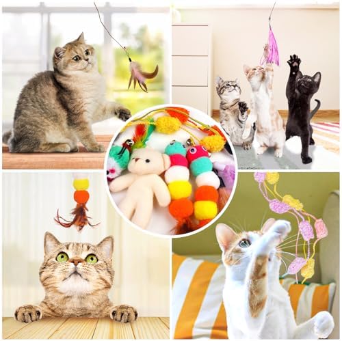 QUOZUO Cat Feather Wand Replacement - 12 PCS Toy Refills and Attachments for Cat Toys