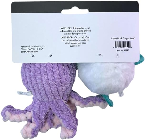 Patchwork Pet Destroyer Dog Toys, 4 inch Squeaky Prickly Rubber Ball, Purple Octopus and Teal Fish