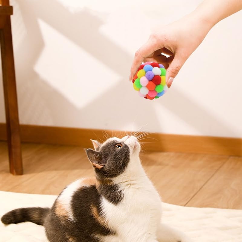 Cat Ball Toy Squeaky Cat Chase Pom Pom Cat Toys Bell Inside Self Play 6Pcs